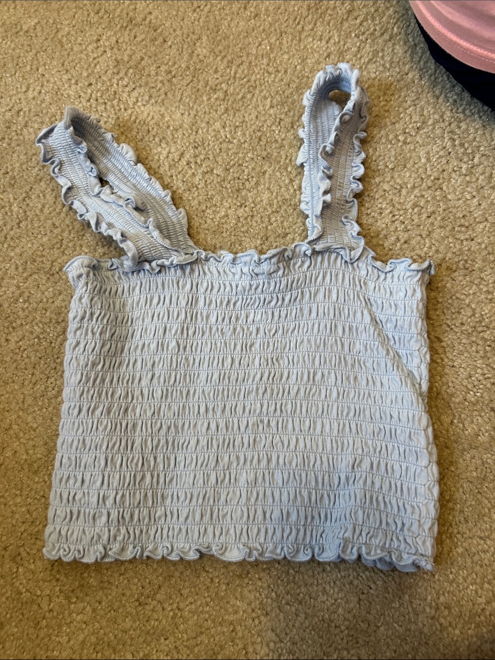Hollister Pale Blue Smocked Ruffle Strap Camisole